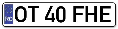 Placuta inmatriculare numar auto  OT-40-FHE, OT 40 FHE, OT40FHE