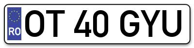 Placuta inmatriculare numar auto  OT-40-GYU, OT 40 GYU, OT40GYU