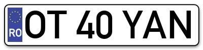Placuta inmatriculare numar auto  OT-40-YAN, OT 40 YAN, OT40YAN