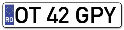 Placuta inmatriculare numar auto  OT-42-GPY, OT 42 GPY, OT42GPY