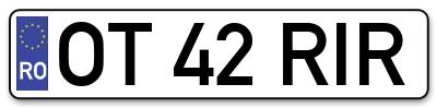 Placuta inmatriculare numar auto  OT-42-RIR, OT 42 RIR, OT42RIR