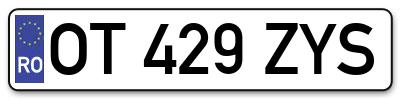 Placuta inmatriculare numar auto  OT-429-ZYS, OT 429 ZYS, OT429ZYS