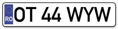 Placuta inmatriculare numar auto  OT-44-WYW, OT 44 WYW, OT44WYW