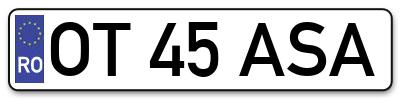 Placuta inmatriculare numar auto  OT-45-ASA, OT 45 ASA, OT45ASA