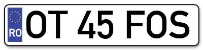 Placuta inmatriculare numar auto  OT-45-FOS, OT 45 FOS, OT45FOS