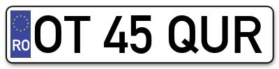 Placuta inmatriculare numar auto  OT-45-QUR, OT 45 QUR, OT45QUR