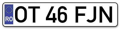 Placuta inmatriculare numar auto  OT-46-FJN, OT 46 FJN, OT46FJN