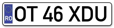 Placuta inmatriculare numar auto  OT-46-XDU, OT 46 XDU, OT46XDU