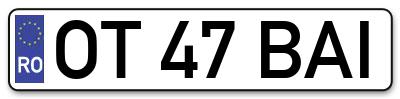 Placuta inmatriculare numar auto  OT-47-BAI, OT 47 BAI, OT47BAI