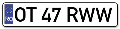Placuta inmatriculare numar auto  OT-47-RWW, OT 47 RWW, OT47RWW