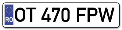 Placuta inmatriculare numar auto  OT-470-FPW, OT 470 FPW, OT470FPW