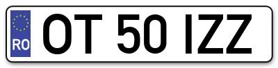 Placuta inmatriculare numar auto  OT-50-IZZ, OT 50 IZZ, OT50IZZ