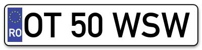 Placuta inmatriculare numar auto  OT-50-WSW, OT 50 WSW, OT50WSW