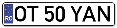Placuta inmatriculare numar auto  OT-50-YAN, OT 50 YAN, OT50YAN