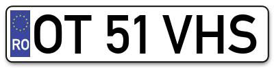 Placuta inmatriculare numar auto  OT-51-VHS, OT 51 VHS, OT51VHS