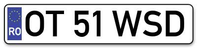 Placuta inmatriculare numar auto  OT-51-WSD, OT 51 WSD, OT51WSD