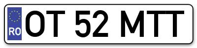 Placuta inmatriculare numar auto  OT-52-MTT, OT 52 MTT, OT52MTT