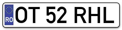 Placuta inmatriculare numar auto  OT-52-RHL, OT 52 RHL, OT52RHL