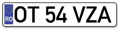 Placuta inmatriculare numar auto  OT-54-VZA, OT 54 VZA, OT54VZA