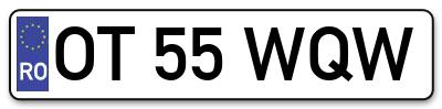 Placuta inmatriculare numar auto  OT-55-WQW, OT 55 WQW, OT55WQW