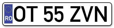 Placuta inmatriculare numar auto  OT-55-ZVN, OT 55 ZVN, OT55ZVN