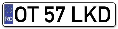 Placuta inmatriculare numar auto  OT-57-LKD, OT 57 LKD, OT57LKD