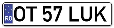 Placuta inmatriculare numar auto  OT-57-LUK, OT 57 LUK, OT57LUK