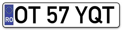 Placuta inmatriculare numar auto  OT-57-YQT, OT 57 YQT, OT57YQT