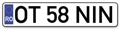 Placuta inmatriculare numar auto  OT-58-NIN, OT 58 NIN, OT58NIN