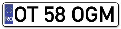 Placuta inmatriculare numar auto  OT-58-OGM, OT 58 OGM, OT58OGM