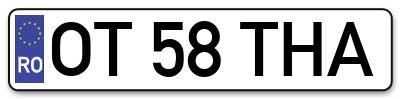 Placuta inmatriculare numar auto  OT-58-THA, OT 58 THA, OT58THA