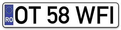 Placuta inmatriculare numar auto  OT-58-WFI, OT 58 WFI, OT58WFI