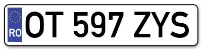 Placuta inmatriculare numar auto  OT-597-ZYS, OT 597 ZYS, OT597ZYS