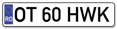 Placuta inmatriculare numar auto  OT-60-HWK, OT 60 HWK, OT60HWK