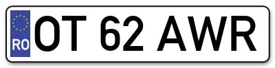 Placuta inmatriculare numar auto  OT-62-AWR, OT 62 AWR, OT62AWR