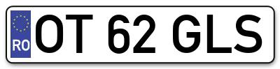 Placuta inmatriculare numar auto  OT-62-GLS, OT 62 GLS, OT62GLS