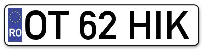Placuta inmatriculare numar auto  OT-62-HIK, OT 62 HIK, OT62HIK