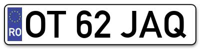 Placuta inmatriculare numar auto  OT-62-JAQ, OT 62 JAQ, OT62JAQ