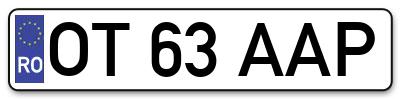 Placuta inmatriculare numar auto  OT-63-AAP, OT 63 AAP, OT63AAP