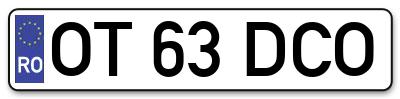 Placuta inmatriculare numar auto  OT-63-DCO, OT 63 DCO, OT63DCO