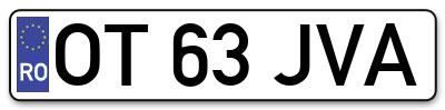 Placuta inmatriculare numar auto  OT-63-JVA, OT 63 JVA, OT63JVA