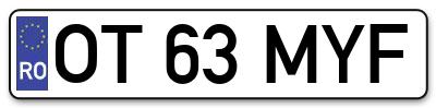Placuta inmatriculare numar auto  OT-63-MYF, OT 63 MYF, OT63MYF