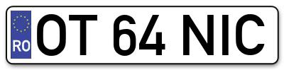 Placuta inmatriculare numar auto  OT-64-NIC, OT 64 NIC, OT64NIC