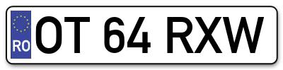 Placuta inmatriculare numar auto  OT-64-RXW, OT 64 RXW, OT64RXW