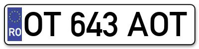 Placuta inmatriculare numar auto  OT-643-AOT, OT 643 AOT, OT643AOT