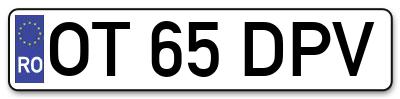 Placuta inmatriculare numar auto  OT-65-DPV, OT 65 DPV, OT65DPV