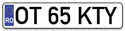 Placuta inmatriculare numar auto  OT-65-KTY, OT 65 KTY, OT65KTY