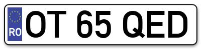 Placuta inmatriculare numar auto  OT-65-QED, OT 65 QED, OT65QED