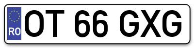 Placuta inmatriculare numar auto  OT-66-GXG, OT 66 GXG, OT66GXG