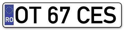 Placuta inmatriculare numar auto  OT-67-CES, OT 67 CES, OT67CES